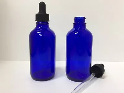 2 Pack - 4oz Cobalt Blue Glass Bottles With Glass Eye Dropper New !!  • $7.49