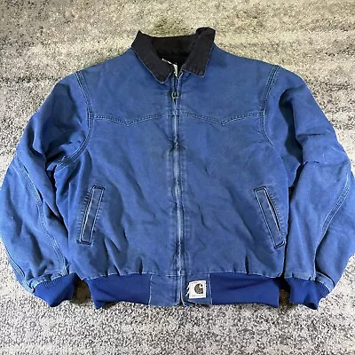VTG Carhartt Jacket Men's XL Regular Santa Fe Quilt Lined Blue Canvas J14 BLU • $199.99