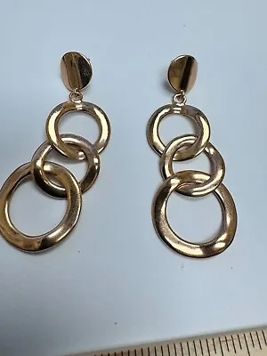 Signed Milor Bronze Italy Gold Triple Hoop Chandelier Pierced Earrings ROSETONE • $29.99