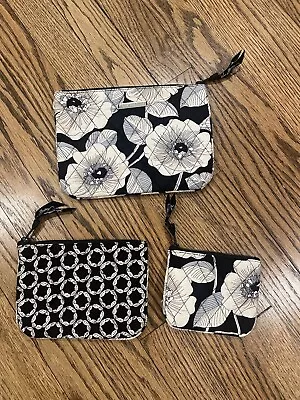 3 Piece Vera Bradley Camellia Travel Cosmetic Make Up Bag Trio New Black White • $10