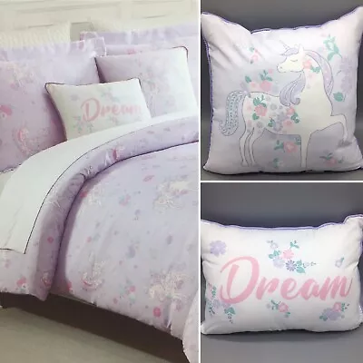 5pc Nicole Miller Unicorn FULL QUEEN Comforter Sham 2 Pillows Set Floral Purple • $151.99