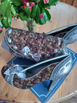 Ruby Shoo Amy Pewter/apricot Velvet Shoes & Matching Bag UK6 Excellent Condition • £55