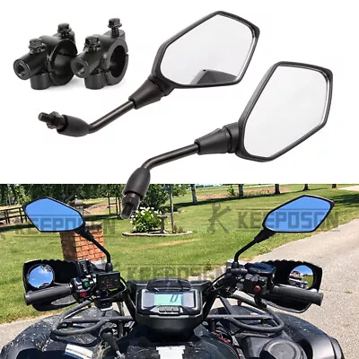 10mm Rear View Mirror For Yamaha Grizzly 700 300 400 450 EPS+7/8  Mount Clamps • $28.99