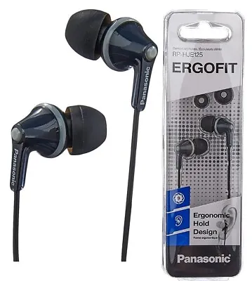 Panasonic RP-HJE125E-K BLACK Ergofit In Ear Wired Earphones Powerful Sound /NEW • £10.99