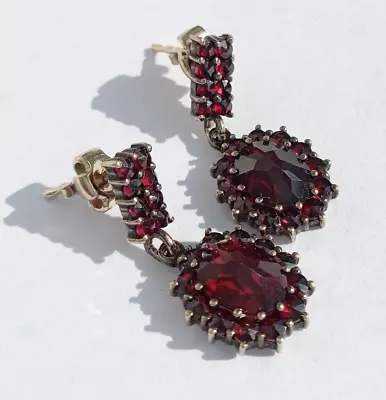 Vintage Earrings Natural Czech Garnet Gilt Silver 900 Gilding. Women's Jewelry • $315