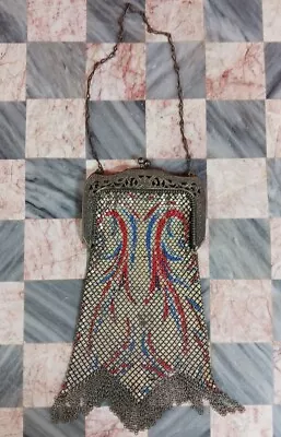 Vintage 1920's Art Deco Enameled Mesh Purse Red White & Blue • $5