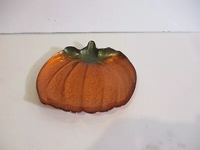 Vintage Art Glass Pumpkin Shaped Plate Dish  Iridescent Orange- Giftcraft • $18.99