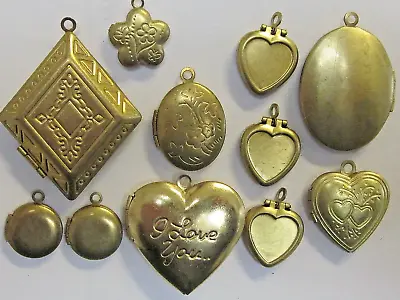 11 Vtg Modern Lockets Huge Lot Brass Findings Flower Hearts Nos Pendants Charms • $17.89