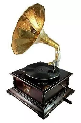 Antique Working Record Player Vintage Replic Gramophone Phonograph Vinyl Wind Up • $467.75