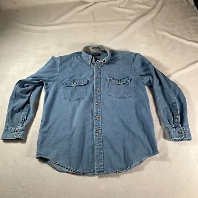 Vintage Gant Shirt Mens Large Blue Denim Cotton Chambray Button Up Trucker Top • $18.99