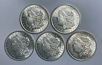 Lot Of 5 BU 1921-P $1 Morgan Silver Dollars In Vinyl Flips • $192.75