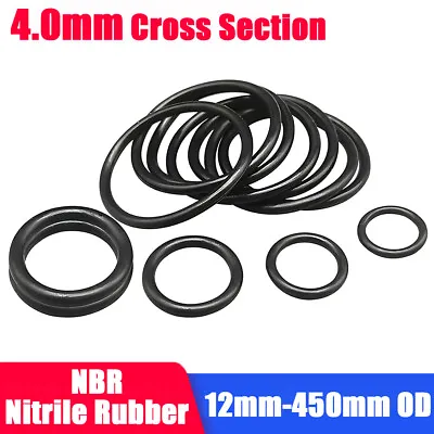 4.0mm Cross Section O-Rings NBR Nitrile Rubber 12mm-450mm OD Oil Resistant Seals • £1.79