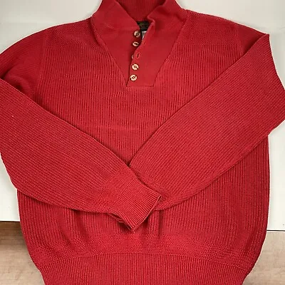 Vintage Eddie Bauer Sweater Men's Chunky Knit Cotton Crewneck Button Red Medium • $28.99