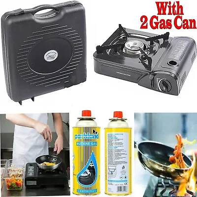 Portable Stove Camping Caravan Outdoor Fishing Gas 2 Butane Canister Cans Hiking • £16.99