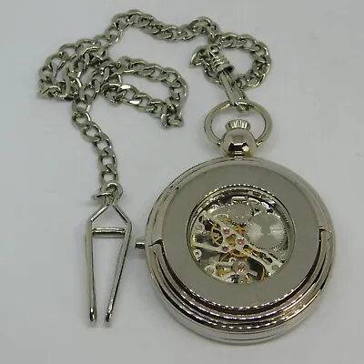 CHARLES-HUBERT PARIS Skeleton Dial Wind-up Analog Men's Pocket Watch On Chain • $49.99