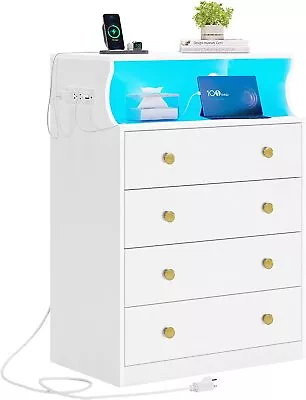 4 Drawer Dresser With LED Lights Chest Of Drawers Black Storage Cabinet Bedroom • $159.99