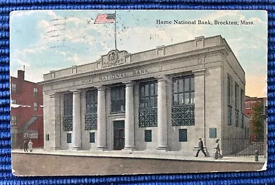 BROCKTON MA MASS~Home National Bank~1914 Postcard~Balboa One Cent Stamp • $2.50