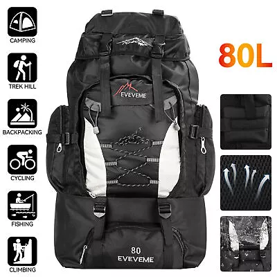 Mens Large 80Litre Backpack Bag SPORT WORK CAMPING SCHOOL TRAVEL HIKING RUCKSACK • £18.77