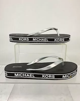 MICHAEL Michael Kors  Eva  Silver Black White PVC Thong Sandals 10M • $22