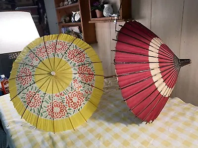 2 - Vtg Bamboo Umbrella Parasol Wood Looong  Handle Asian Work Good E55 • $39.99