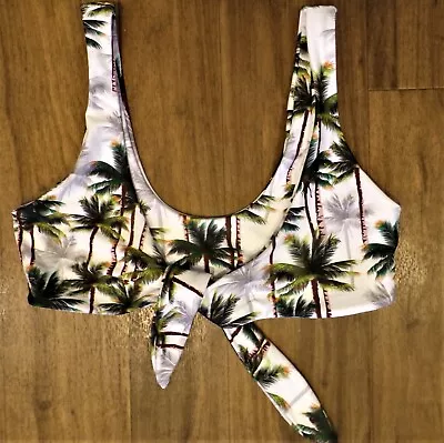 ZAFUL Bikini Top Womens 6 White W/Palm Trees Tie Front Beach Swim • $8.95