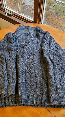 Aran Sweater Market Mens L Merino Wool Black Irish Knit Made In Ireland L Large • $59.99