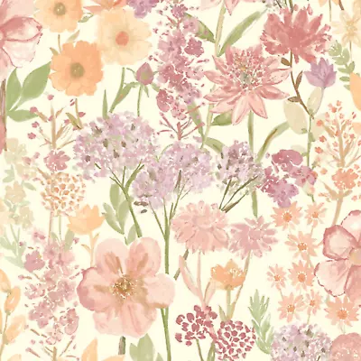 Grandeco Wildflowers Cream Red Floral Meadow Hand Paint Effect Wallpaper A61603 • £12.99