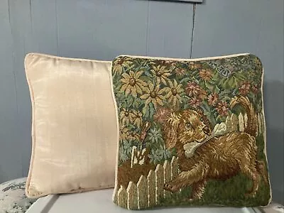 Vintage Pair Tapestry Needlepoint Pillows With Terrier Or Retriever Dog/puppy • $26