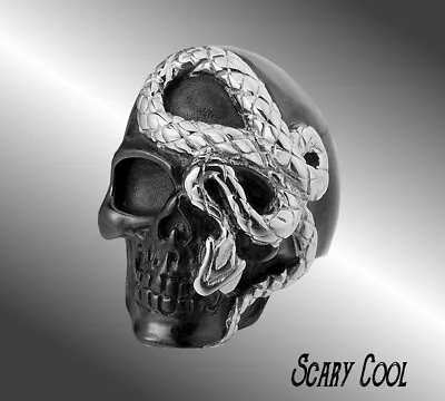 New Black Skull Silver Snake Grim Reaper Mens Ghost Gothic Biker Ring • $9.95