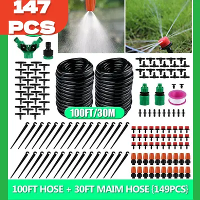 100ft Drip Irrigation System Garden Plant Self Watering Micro Hose Sprinkler Kit • $15.99