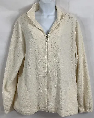 Pacer Size XL Ivory Zip Up Jacket Coat Raised Fuzzy Texture Side Seam Pockets • $14.87