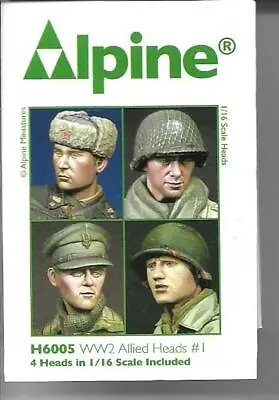 £13.99 • Buy Alpine Mins 4 Allied Army Heads WW2 H6005 Set 1/16th 120mm Scale Unpainted Kit 