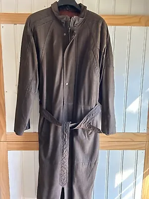 Mens Long Leather Rancher Duster Trench Coat Pre-owned Excellent Condition • $34