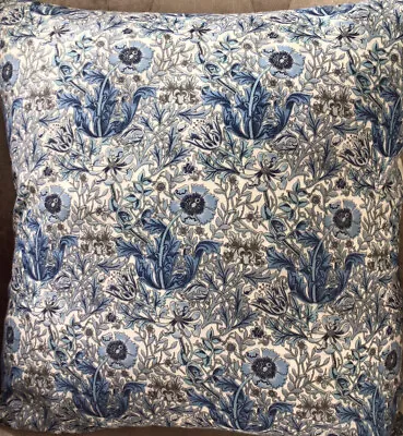 CUSHION- WILLIAM MORRIS ‘COMPTON’ Blue Shades Art Deco 100% Cotton  16” Sq • £6.50