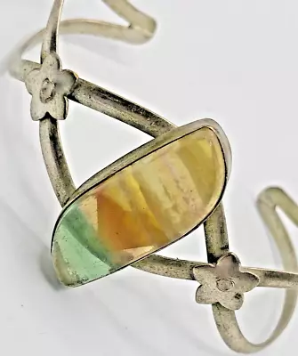 Vintage Sterling Silver Boho Stone Cuff Bracelet • $29.99