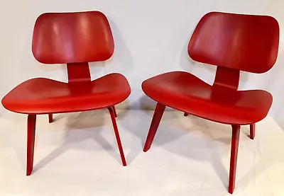 2 Eames Molded Plywood Lounge Chairs (LCW) in Red Vintage 2004 Herman Miller • $1800