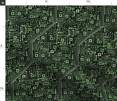 $16 • Buy Black Green Robot Nerd Geek Circuit Computer Spoonflower Fabric By The Yard