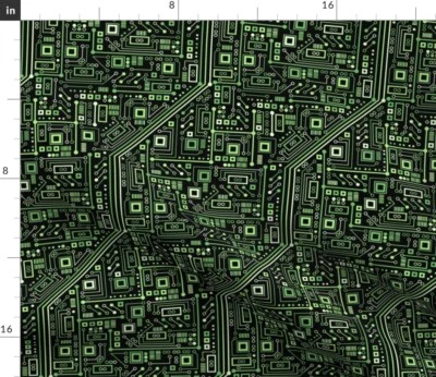 $16 • Buy Black Green Robot Nerd Geek Circuit Computer Spoonflower Fabric By The Yard