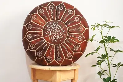 Unstuffed Genuine Moroccan Footstool Boho Ottoman Handmade Pouffe Leather • $135.85