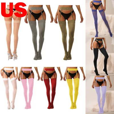 US Womans Sheer Thigh High Stockings Tights Suspender Pantyhose Lace Garter Belt • $9.29