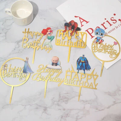 $6.63 • Buy Kids Happy Birthday Acrylic Elsa Mermaid SuperHero Cake Topper Decoration Party