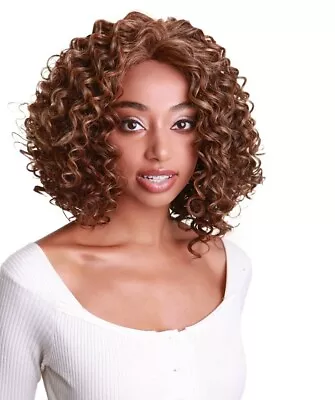 LUXLUXE Idia Curly 13  Long 4X4 Hand-Tied Lace Front Wig Auburn Brown Blend • $49.34