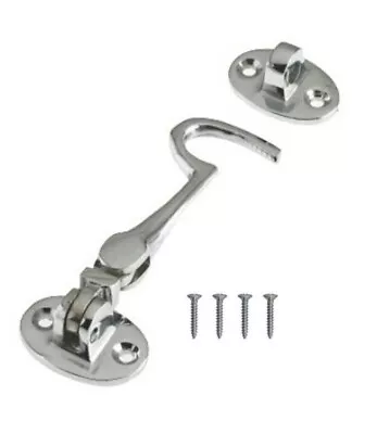 CHROME SILENT CABIN HOOK Small 2  Arm Eye GateShed/Patio Door Catch/Latch/Holder • £4.44