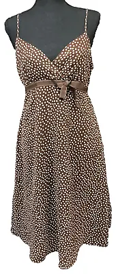 Motherhood Maternity Dress Womens Sz S Brown W/ Pink Polka Dots Sleeveless Lined • $12.55