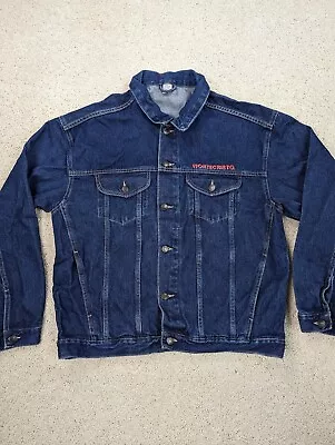 VINTAGE Denim Jacket Mens Large Blue Jean Trucker Bomber Coat Military 80s 90s L • $28.94