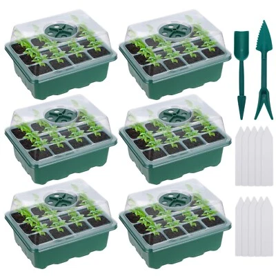 $19.99 • Buy 12Cells Seedling Tray Nursery Pot Reuse Grow Box Plant Seeds Propagation Starter
