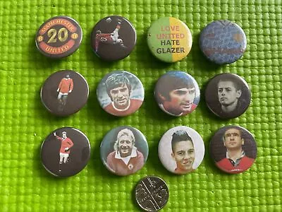 12 Manchester United Tin Button Pin Badges Best Law Cantona Rooney Job Lot • £3.75