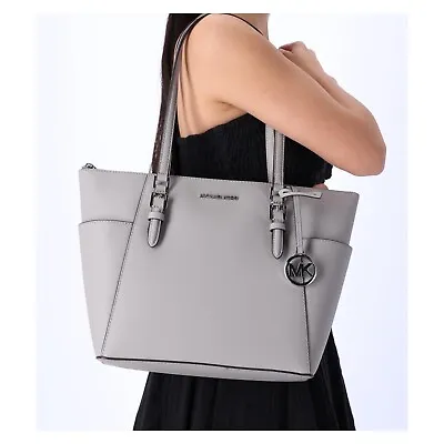 Michael Kors Charlotte Large Top Zip Leather Tote Pearl Grey Saffiano Leather • $99.99