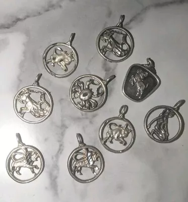 Vintage Lot Of 9 925 Sterling Silver Assorted Zodiac  Pendants 3/4  Marked • $35.75