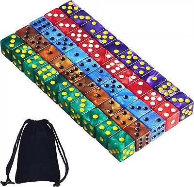 50 Pieces 6 Sided Dice Set 5 X 10 Pearl Colors Square Corner Dice With Velvet • $11.66